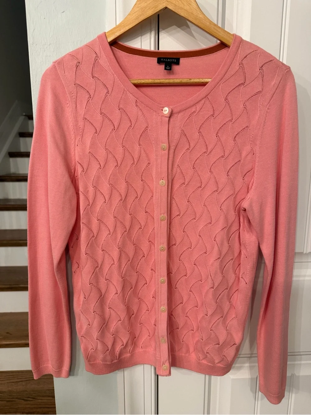 Talbots Pink Knit Button-Front Cardigan Sweater Cotton Rayon Blend Size Large